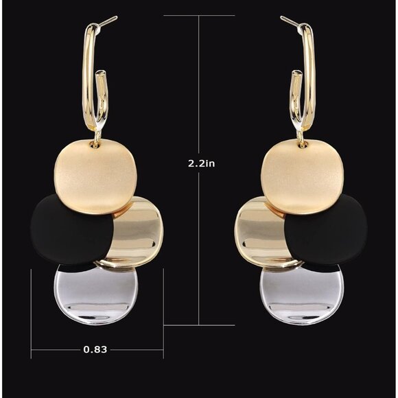 Black Gold Plated Dangle Drop Geometric Statement Trendy Jewelry for Women Teen - Picture 4 of 5